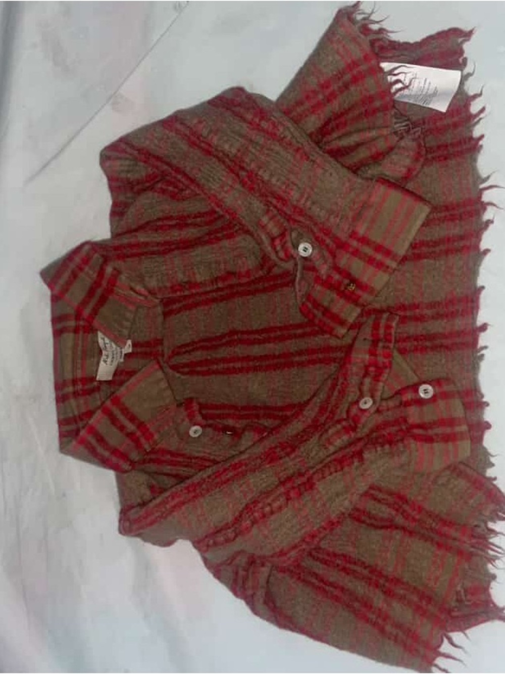 Nick Fouquet Brown and Red Plaid Fringe Kids Jacket